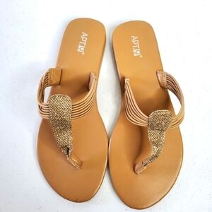 Glitter Flip Flops Metallic Thong Sandals Coastal Neutral Size 7